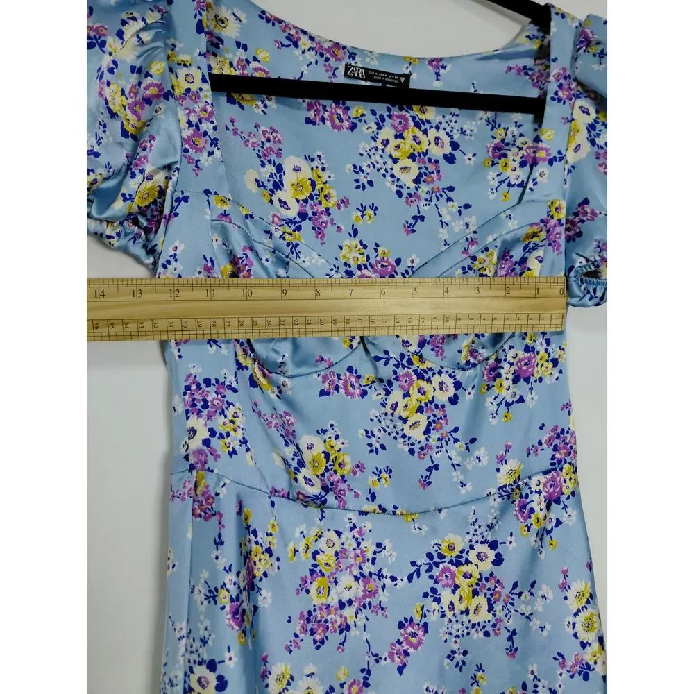 Zara Blue Short Floral Dress Women Size M